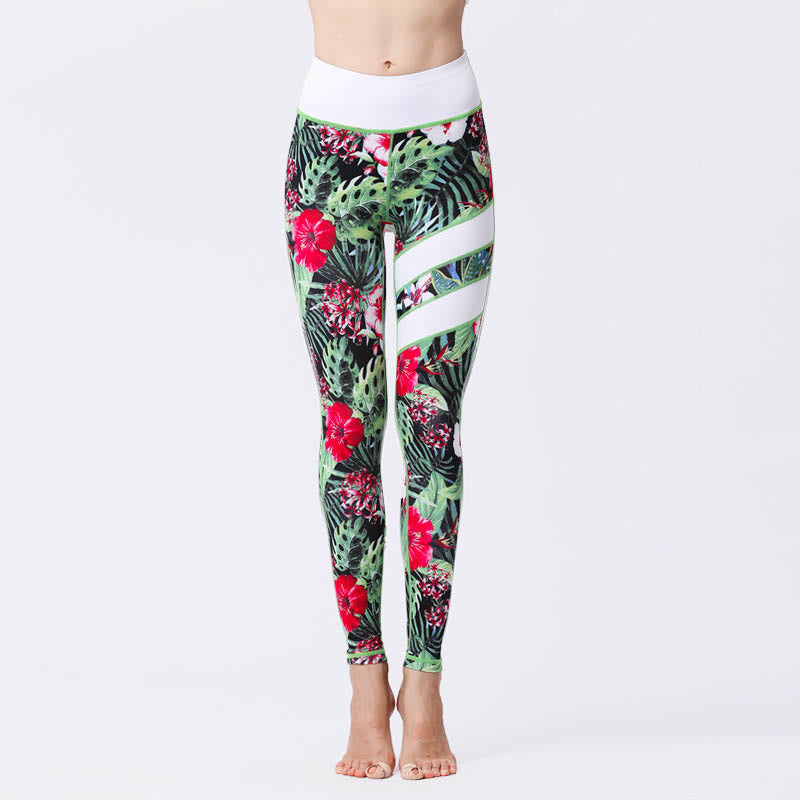 Buddha Stones Blumenblätter Drucken Sport Übung Fitness Hohe Taille Leggings Damen Yoga Hosen - Blassgrün - US8-10， UK/AU12-14，EU40-42 (XL) - image 11
