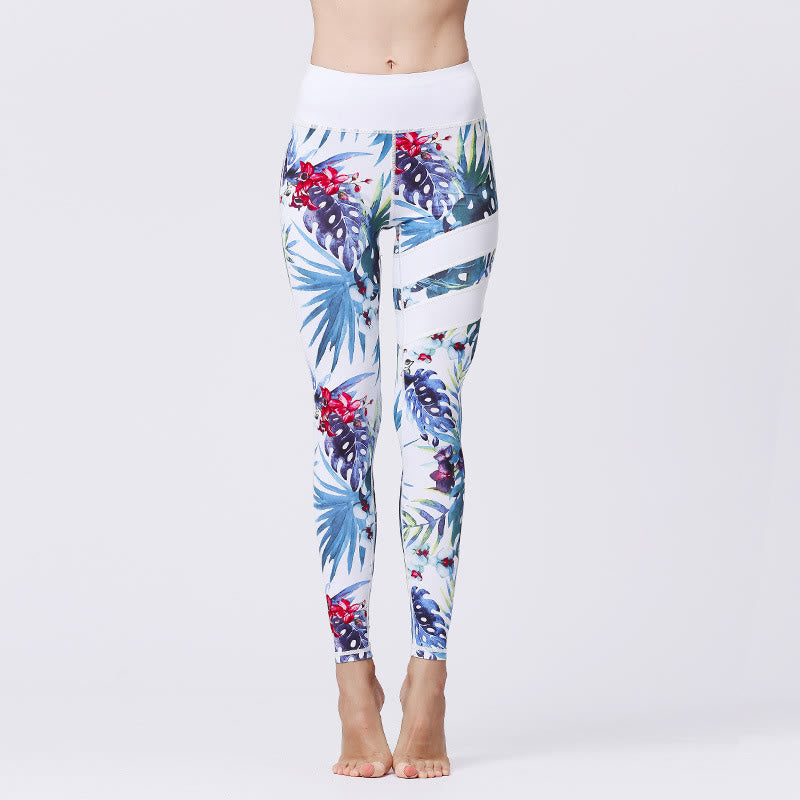 Buddha Stones Blumenblätter Drucken Sport Übung Fitness Hohe Taille Leggings Damen Yoga Hosen - GhostWhite - US8-10， UK/AU12-14，EU40-42 (XL) - image 15