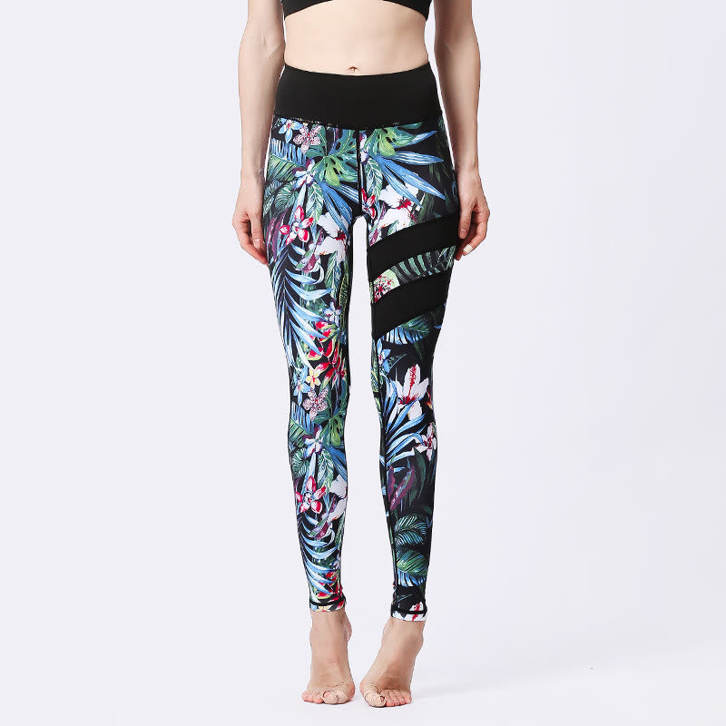 Buddha Stones Blumenblätter Drucken Sport Übung Fitness Hohe Taille Leggings Damen Yoga Hosen - Kornblumenblau - US 8-10, UK/AU 12-14, EU 40-42 (XL) - image 19