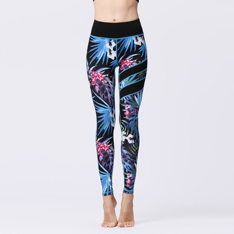 Buddha Stones Blumenblätter Drucken Sport Übung Fitness Hohe Taille Leggings Damen Yoga Hosen - DodgerBlue - US8-10， UK/AU12-14，EU40-42 (XL) - image 22