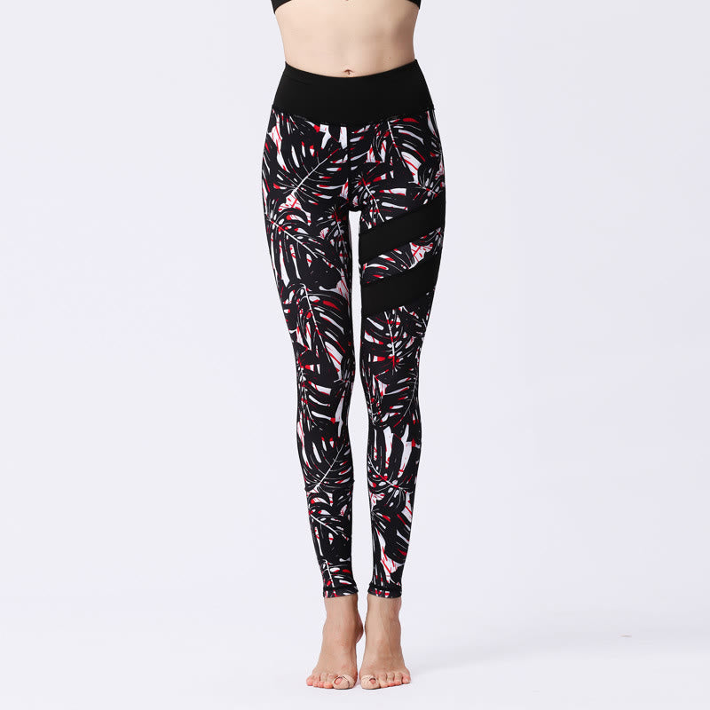Buddha Stones Blumenblätter Drucken Sport Übung Fitness Hohe Taille Leggings Damen Yoga Hosen - Schwarz - US8-10， UK/AU12-14，EU40-42 (XL) - image 26
