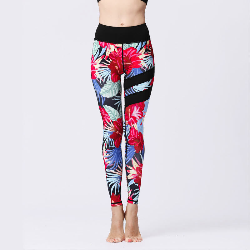 Buddha Stones Blumenblätter Drucken Sport Übung Fitness Hohe Taille Leggings Damen Yoga Hosen - Purpur - US8-10， UK/AU12-14，EU40-42 (XL) - image 30