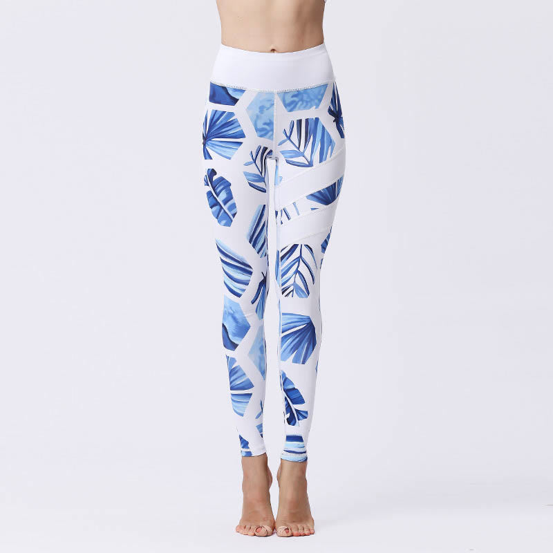 Buddha Stones Blumenblätter Drucken Sport Übung Fitness Hohe Taille Leggings Damen Yoga Hosen - Hellblau - US 8-10, UK/AU 12-14, EU 40-42 (XL) - image 40