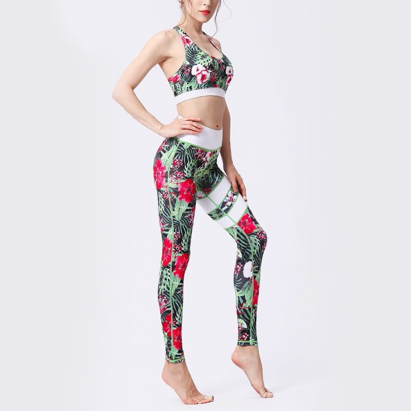 Buddha Stones Blumenblätter Drucken Sport Übung Fitness Hohe Taille Leggings Damen Yoga Hosen