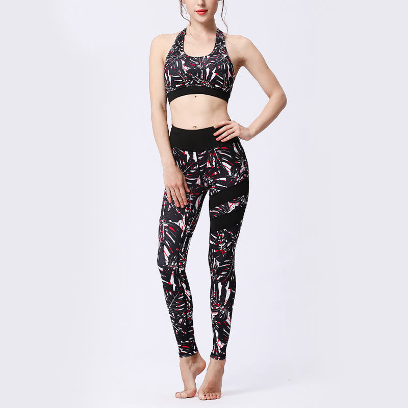 Buddha Stones Blumenblätter Drucken Sport Übung Fitness Hohe Taille Leggings Damen Yoga Hosen