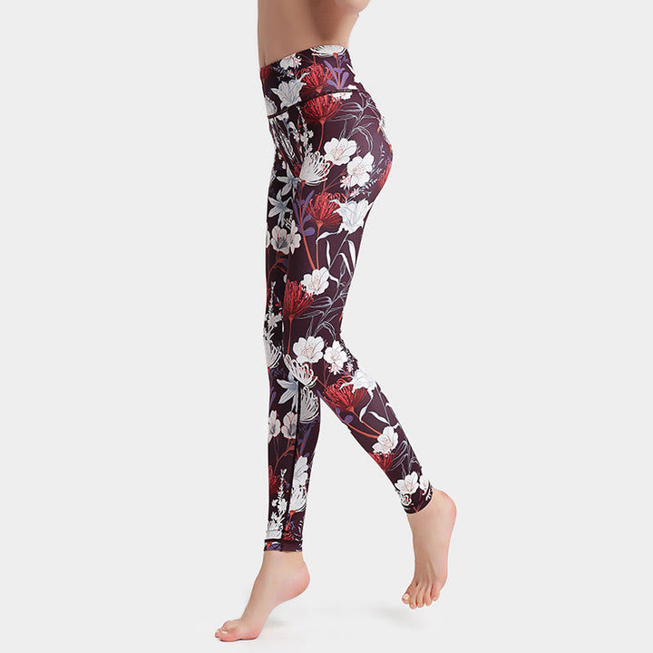 Buddha Stones Leggings mit buntem Blütenblatt- und Blätterprint, hochgeschnitten, ideal für Sport, Fitness und Yoga – Damen-Yogahose - image 1
