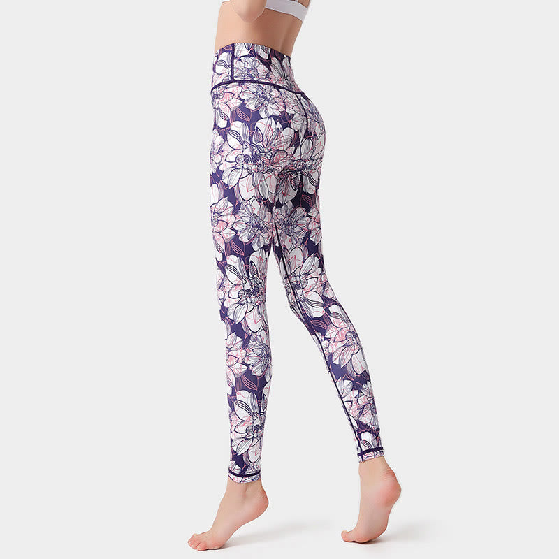 Buddha Stones Leggings mit buntem Blütenblatt- und Blätterprint, hochgeschnitten, ideal für Sport, Fitness und Yoga – Damen-Yogahose - Distel - US 8-10, UK/AU 12-14, EU 40-42 (XL)  - image 4