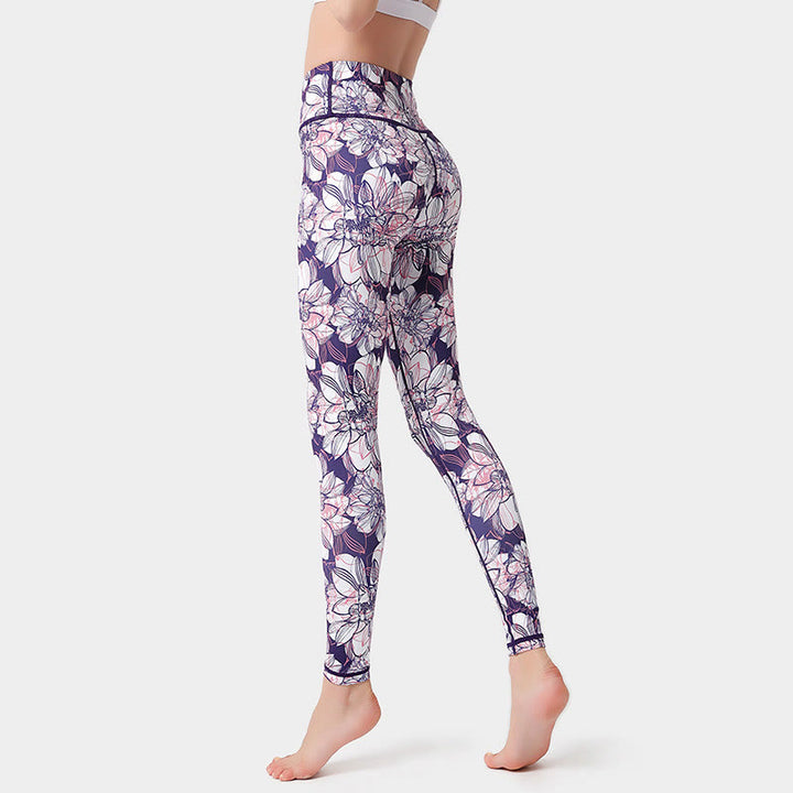 Buddha Stones Leggings mit buntem Blütenblatt- und Blätterprint, hochgeschnitten, ideal für Sport, Fitness und Yoga – Damen-Yogahose - Distel - US 8-10, UK/AU 12-14, EU 40-42 (XL)  - image 4