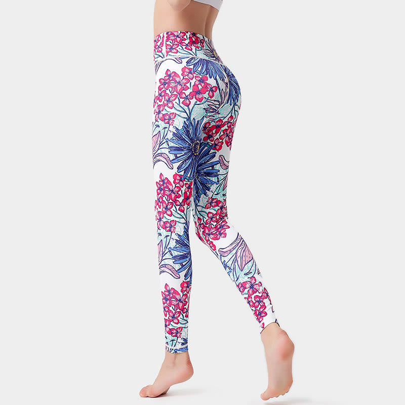 Buddha Stones Leggings mit buntem Blütenblatt- und Blätterprint, hochgeschnitten, ideal für Sport, Fitness und Yoga – Damen-Yogahose - Blassviolettrot - US 8-10, UK/AU 12-14, EU 40-42 (XL)  - image 9