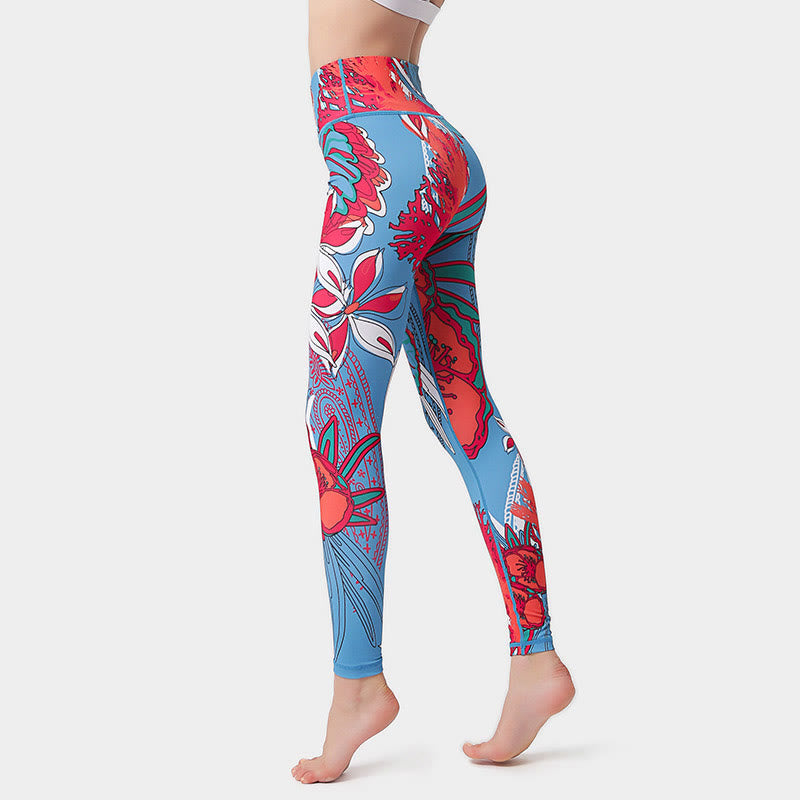 Buddha Stones Leggings mit buntem Blütenblatt- und Blätterprint, hochgeschnitten, ideal für Sport, Fitness und Yoga – Damen-Yogahose - Purpurrot - US 8-10, UK/AU 12-14, EU 40-42 (XL)  - image 13