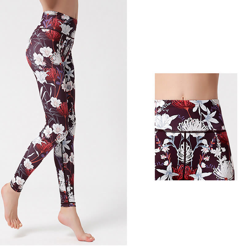 Buddha Stones Leggings mit buntem Blütenblatt- und Blätterprint, hochgeschnitten, ideal für Sport, Fitness und Yoga – Damen-Yogahose - image 3