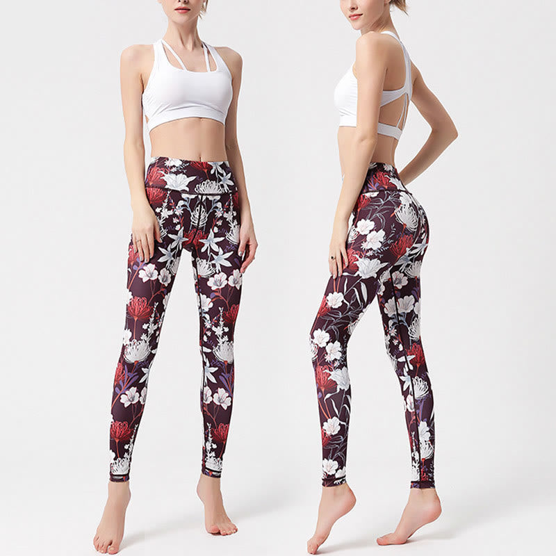 Buddha Stones Leggings mit buntem Blütenblatt- und Blätterprint, hochgeschnitten, ideal für Sport, Fitness und Yoga – Damen-Yogahose - image 2