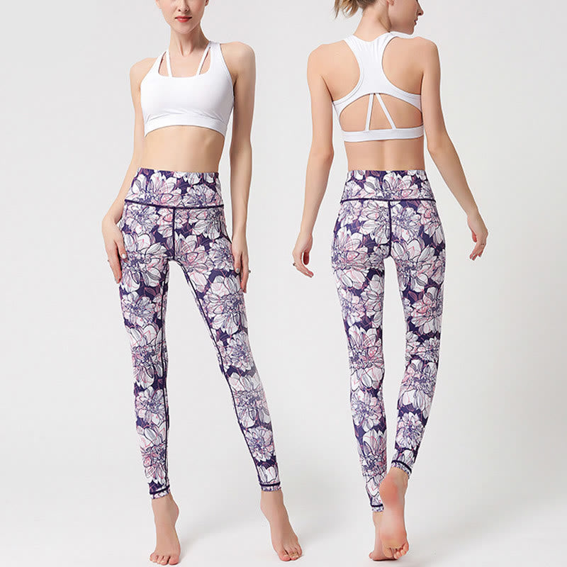 Buddha Stones Leggings mit buntem Blütenblatt- und Blätterprint, hochgeschnitten, ideal für Sport, Fitness und Yoga – Damen-Yogahose - image 7