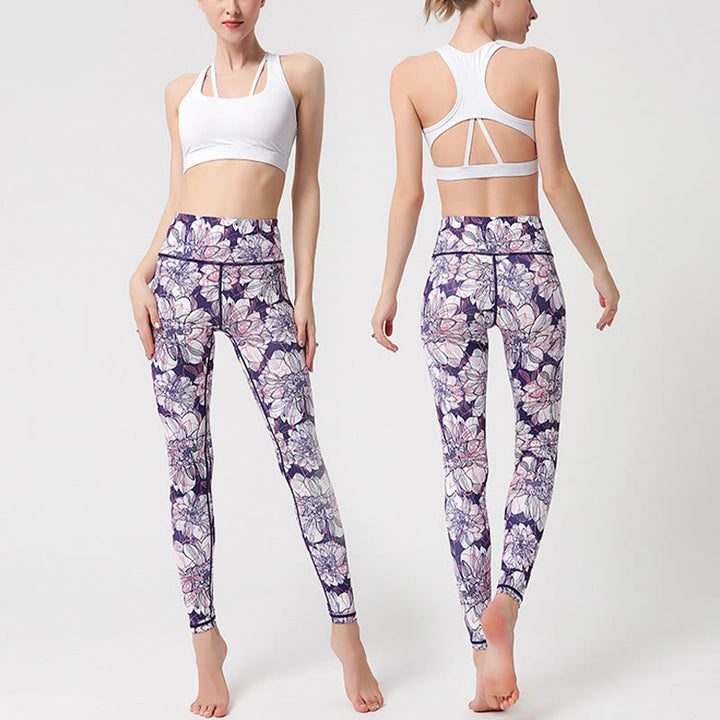 Buddha Stones Leggings mit buntem Blütenblatt- und Blätterprint, hochgeschnitten, ideal für Sport, Fitness und Yoga – Damen-Yogahose - image 7