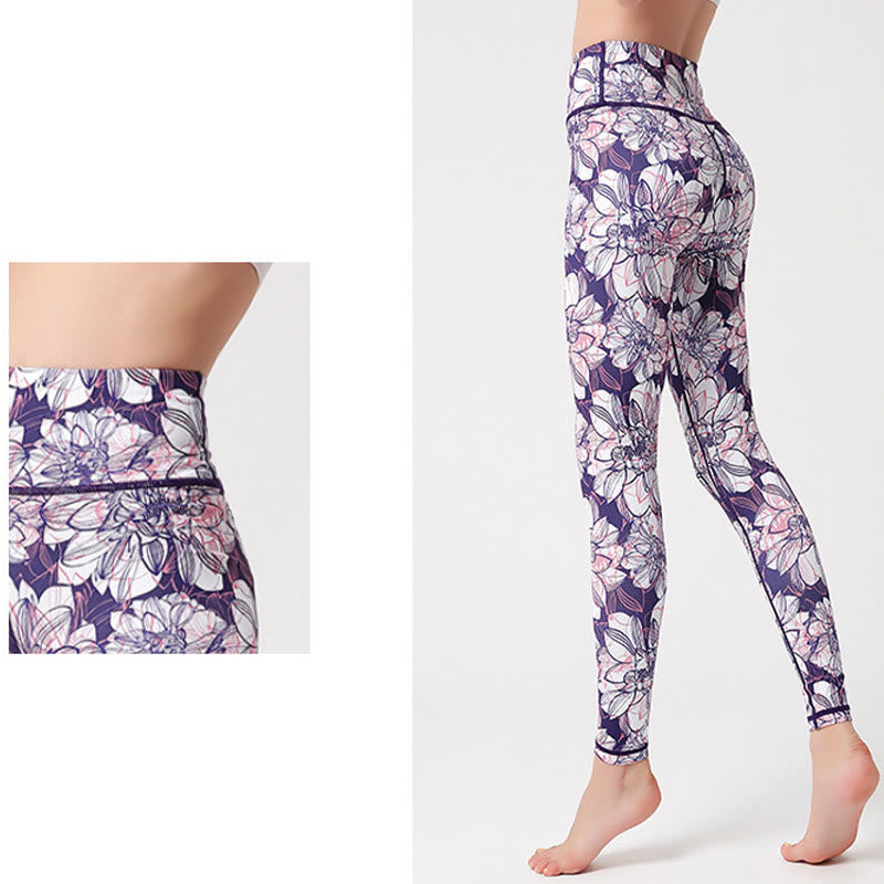Buddha Stones Leggings mit buntem Blütenblatt- und Blätterprint, hochgeschnitten, ideal für Sport, Fitness und Yoga – Damen-Yogahose - image 6