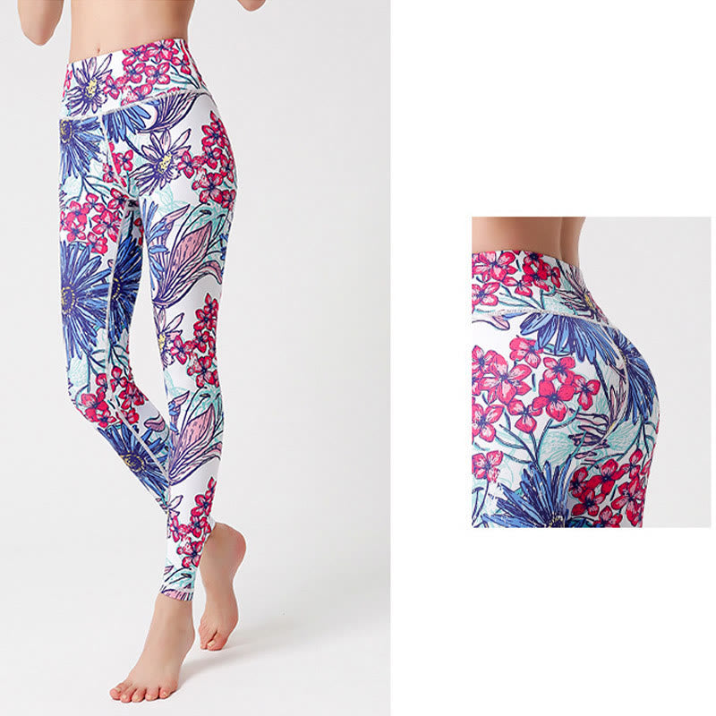 Buddha Stones Leggings mit buntem Blütenblatt- und Blätterprint, hochgeschnitten, ideal für Sport, Fitness und Yoga – Damen-Yogahose - image 12