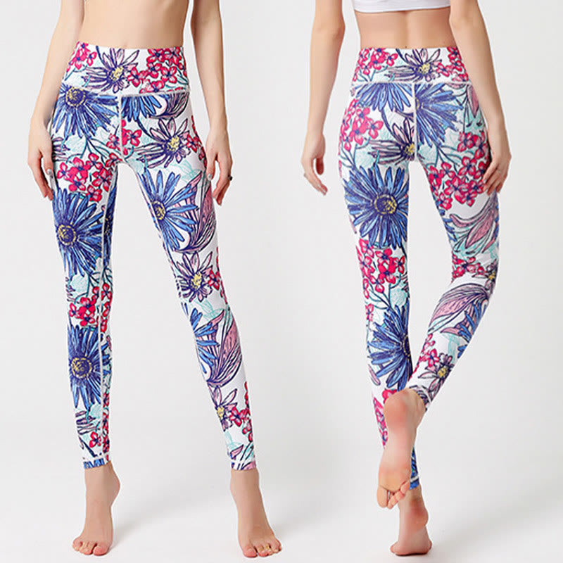 Buddha Stones Leggings mit buntem Blütenblatt- und Blätterprint, hochgeschnitten, ideal für Sport, Fitness und Yoga – Damen-Yogahose - image 11