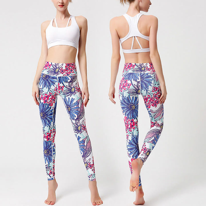 Buddha Stones Leggings mit buntem Blütenblatt- und Blätterprint, hochgeschnitten, ideal für Sport, Fitness und Yoga – Damen-Yogahose - image 8