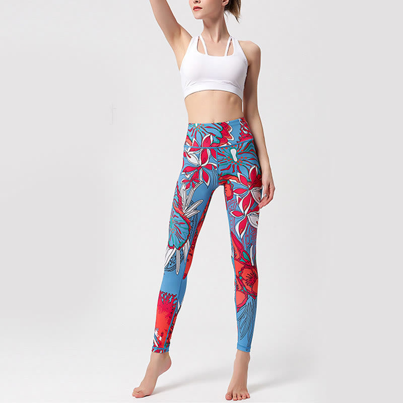Buddha Stones Leggings mit buntem Blütenblatt- und Blätterprint, hochgeschnitten, ideal für Sport, Fitness und Yoga – Damen-Yogahose - image 18