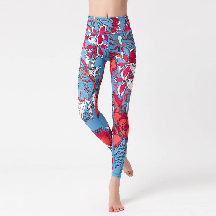 Buddha Stones Leggings mit buntem Blütenblatt- und Blätterprint, hochgeschnitten, ideal für Sport, Fitness und Yoga – Damen-Yogahose - image 14