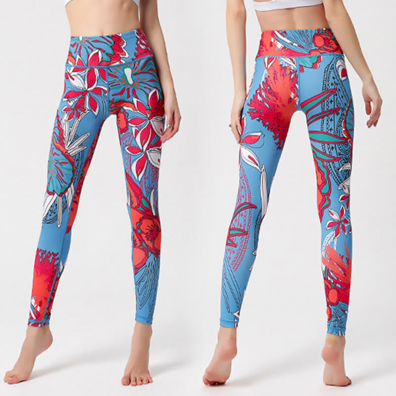 Buddha Stones Leggings mit buntem Blütenblatt- und Blätterprint, hochgeschnitten, ideal für Sport, Fitness und Yoga – Damen-Yogahose - image 16