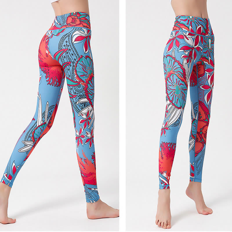 Buddha Stones Leggings mit buntem Blütenblatt- und Blätterprint, hochgeschnitten, ideal für Sport, Fitness und Yoga – Damen-Yogahose - image 17