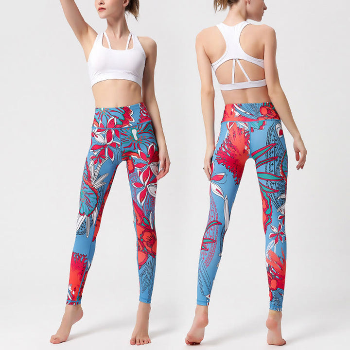 Buddha Stones Leggings mit buntem Blütenblatt- und Blätterprint, hochgeschnitten, ideal für Sport, Fitness und Yoga – Damen-Yogahose - image 19