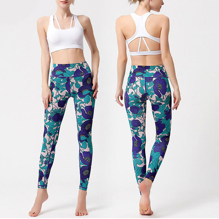 Buddha Stones Leggings mit buntem Blütenblatt- und Blätterprint, hochgeschnitten, ideal für Sport, Fitness und Yoga – Damen-Yogahose - image 27