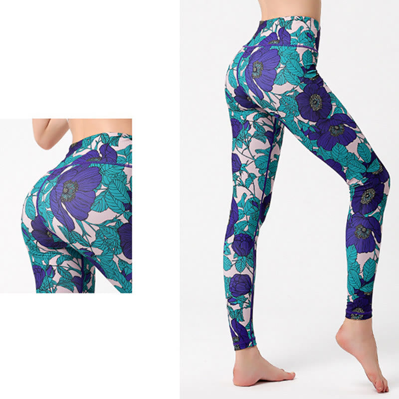 Buddha Stones Leggings mit buntem Blütenblatt- und Blätterprint, hochgeschnitten, ideal für Sport, Fitness und Yoga – Damen-Yogahose - image 26