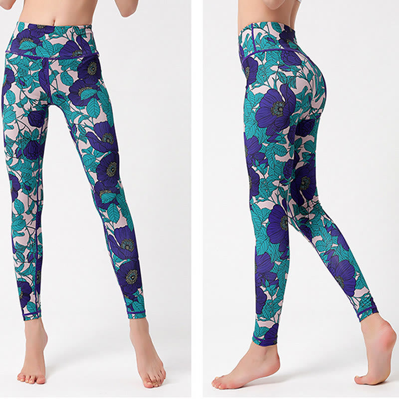 Buddha Stones Leggings mit buntem Blütenblatt- und Blätterprint, hochgeschnitten, ideal für Sport, Fitness und Yoga – Damen-Yogahose - image 25