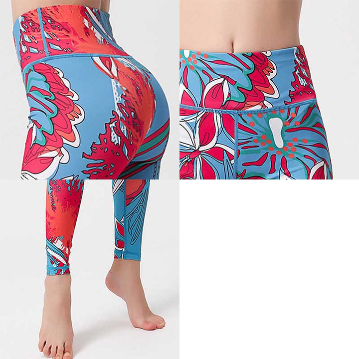 Buddha Stones Leggings mit buntem Blütenblatt- und Blätterprint, hochgeschnitten, ideal für Sport, Fitness und Yoga – Damen-Yogahose - image 20