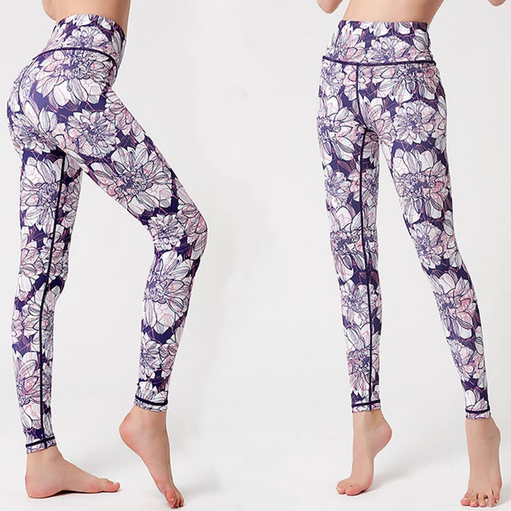 Buddha Stones Leggings mit buntem Blütenblatt- und Blätterprint, hochgeschnitten, ideal für Sport, Fitness und Yoga – Damen-Yogahose - image 5