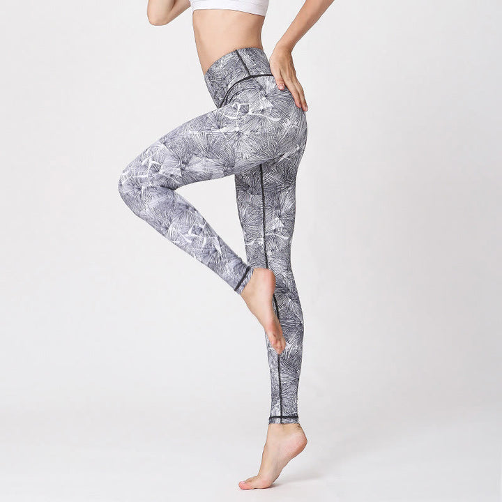 Buddha Stones Nebelblätter Druck Sport Übung Fitness Leggings Frauen Yoga Hosen - Hellgrau - US8-10， UK/AU12-14，EU40-42 (XL) - image 6