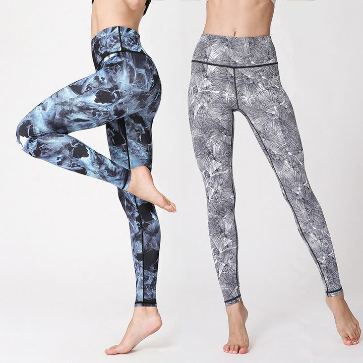 Buddha Stones Nebelblätter Druck Sport Übung Fitness Leggings Frauen Yoga Hosen