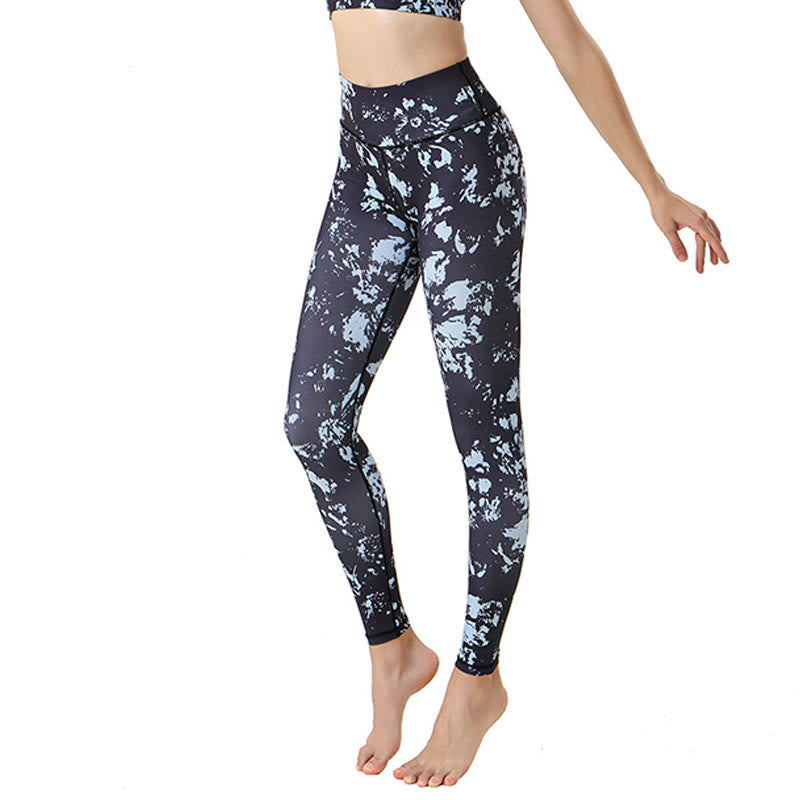 Buddha Stones Flecken Ahornblatt Print Sport Übung Fitness High Waist Leggings Damen Yoga Hosen - Flecken - US8-10， UK/AU12-14，EU40-42 (XL) - image 0