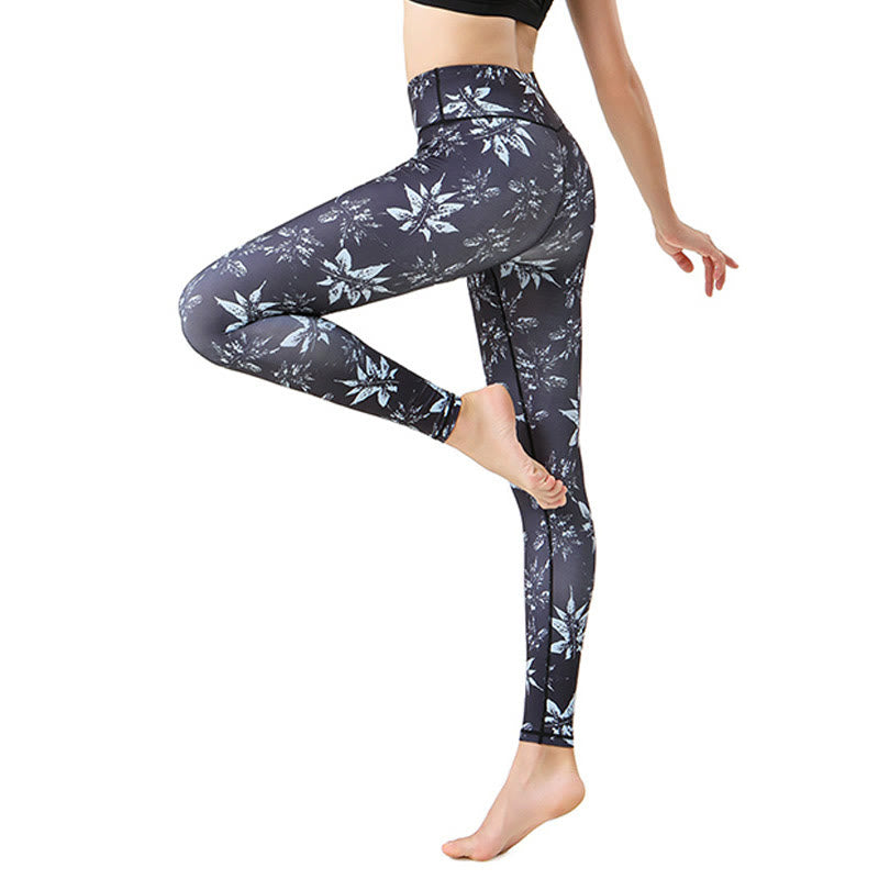 Buddha Stones Flecken Ahornblatt Print Sport Übung Fitness High Waist Leggings Damen Yoga Hosen - Ahornblatt - US8-10， UK/AU12-14，EU40-42 (XL) - image 4