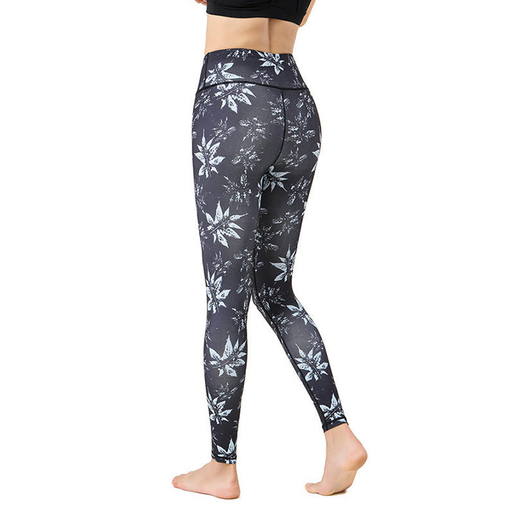 Buddha Stones Flecken Ahornblatt Print Sport Übung Fitness High Waist Leggings Damen Yoga Hosen