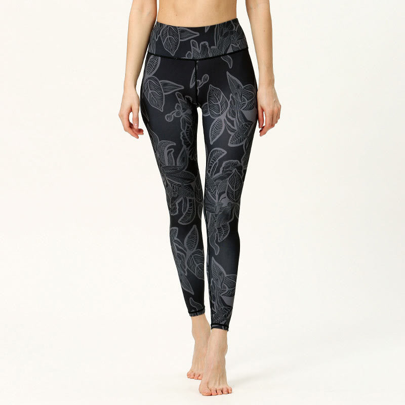 Buddha Stones Einfache Blätter Druck Sport Fitness Leggings frauen Yoga Hosen - Dunkelgrau - US8-10， UK/AU12-14，EU40-42 (XL) - image 6
