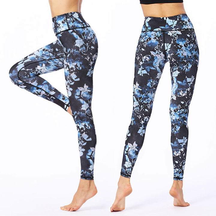 Buddha Stones Einfache Blätter Druck Sport Fitness Leggings frauen Yoga Hosen - Himmelblau - US8-10， UK/AU12-14，EU40-42 (XL) - image 0