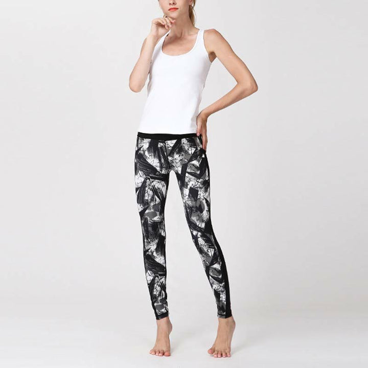 Buddha Stones Weiße Schwarze Tintenpinsel Linien Druck Sport Fitness Mesh Leggings Damen Yoga Hosen - image 11