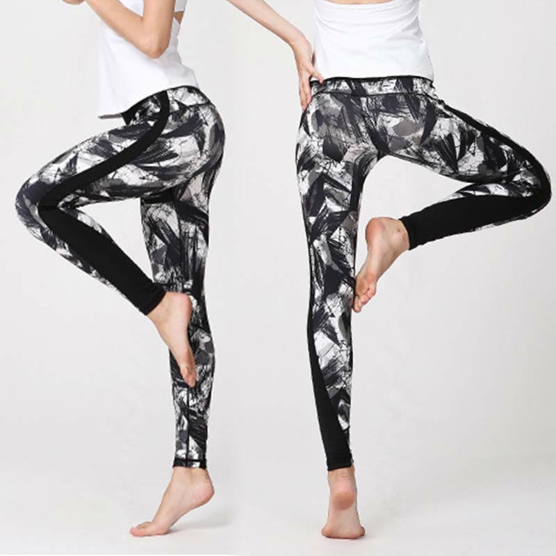 Buddha Stones Weiße Schwarze Tintenpinsel Linien Druck Sport Fitness Mesh Leggings Damen Yoga Hosen