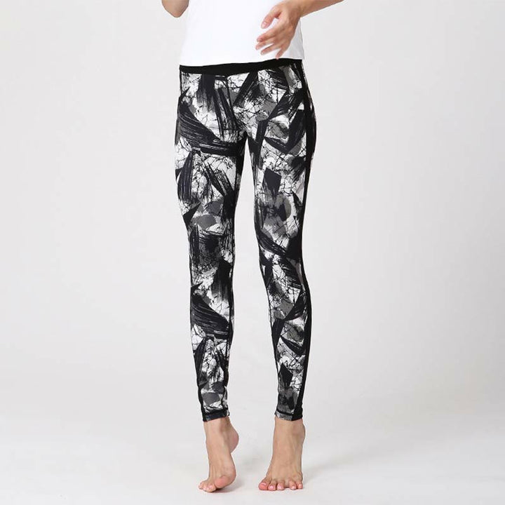 Buddha Stones Weiße Schwarze Tintenpinsel Linien Druck Sport Fitness Mesh Leggings Damen Yoga Hosen - Schwarze Pinsellinien - US8-10， UK/AU12-14，EU40-42 (XL) - image 9