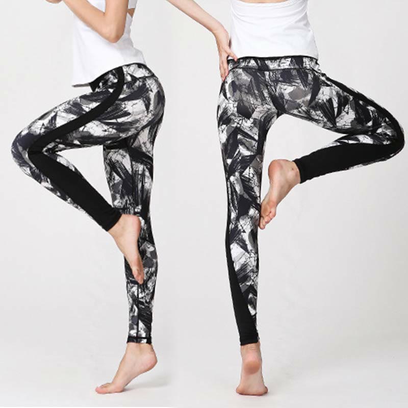 Buddha Stones Weiße Schwarze Tintenpinsel Linien Druck Sport Fitness Mesh Leggings Damen Yoga Hosen - image 6