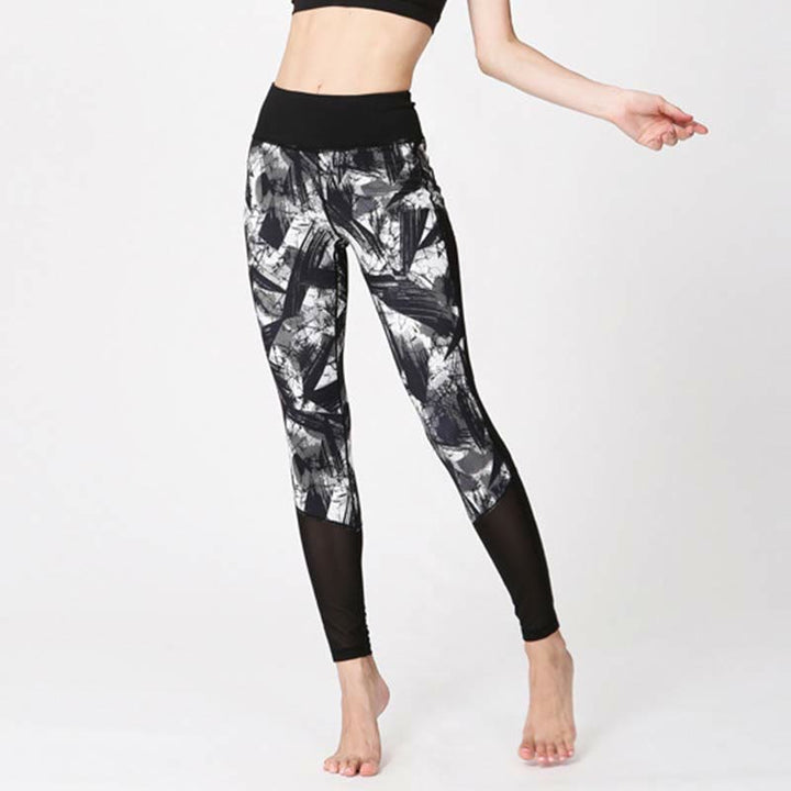 Buddha Stones Weiße Schwarze Tintenpinsel Linien Druck Sport Fitness Mesh Leggings Damen Yoga Hosen - image 2