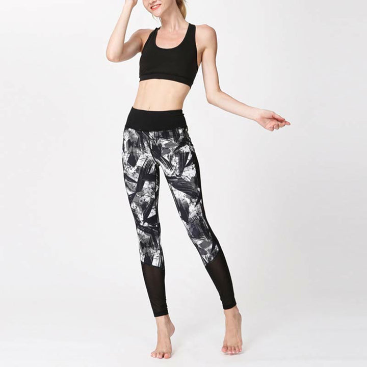 Buddha Stones Weiße Schwarze Tintenpinsel Linien Druck Sport Fitness Mesh Leggings Damen Yoga Hosen - image 8
