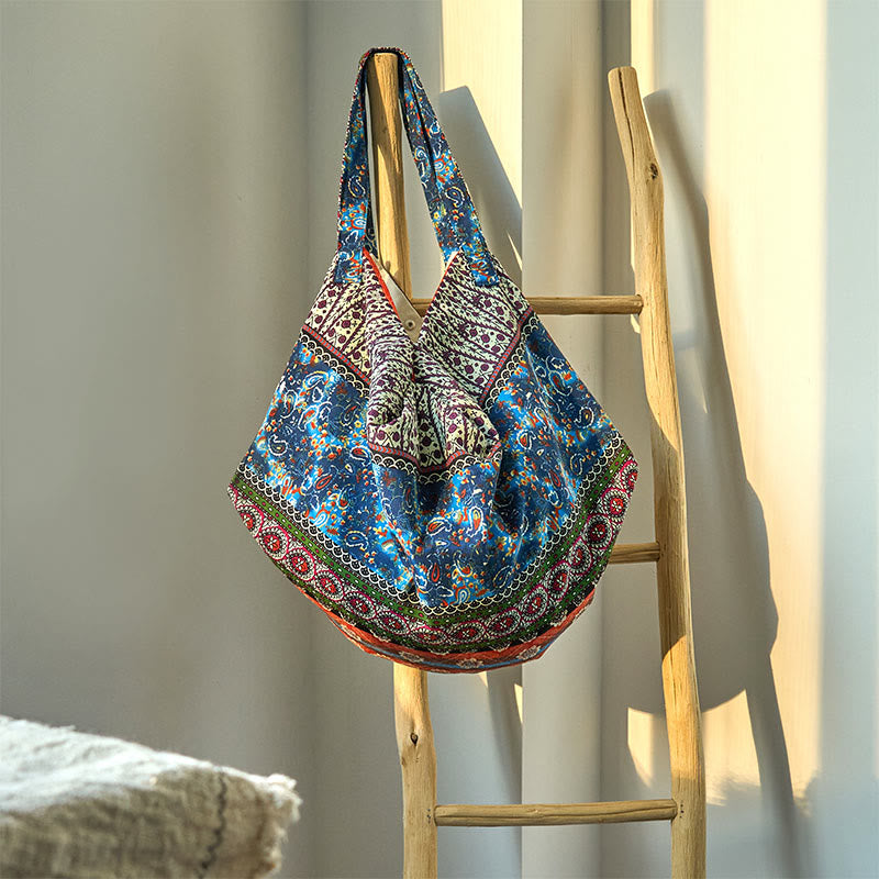 Buddha Stones Farbige Streifen Muster Baumwoll-Schultertasche - Orange Blau 50*20*40cm - image 1