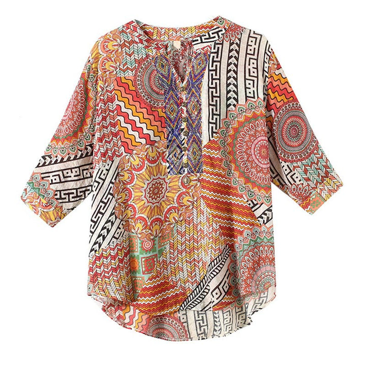 Buddha Stones Damen Mandala Geometrie Halb Knopf Shirt