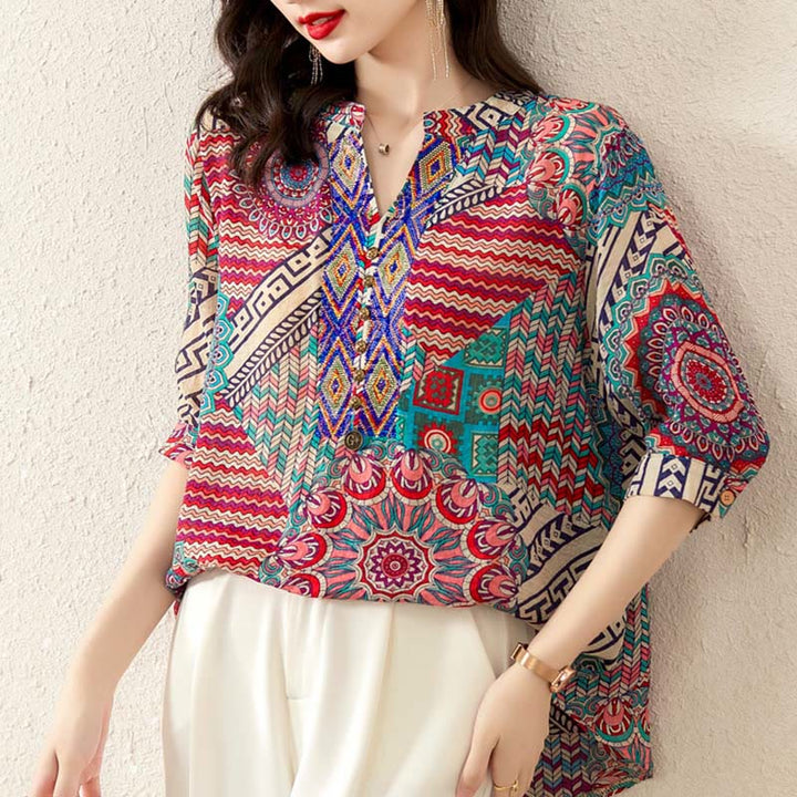 Buddha Stones Damen Mandala Geometrie Halb Knopf Shirt - image 10