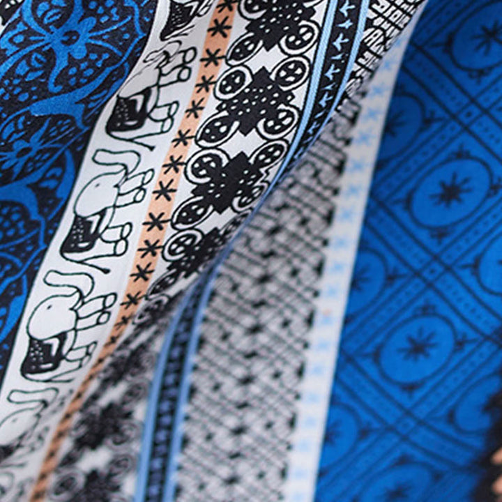 Buddha Stones Schwarzes Blau Gestreiftes Kurzärmeliges Midi-Kleid Mit Taschen - image 8