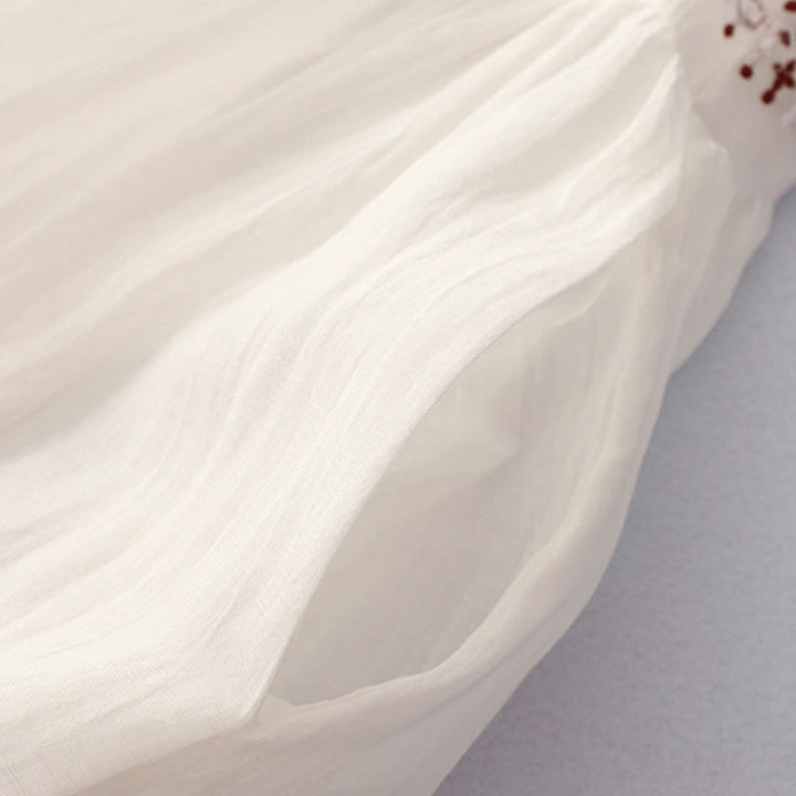 Buddha Stones, einfarbiges, besticktes, kurzärmeliges Baumwoll-Midikleid - image 7